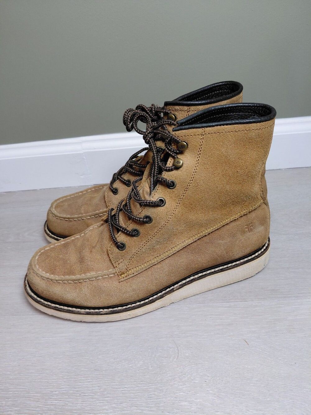 Frye Dakota Mid Lace Boots Brown Leather Moc Toe Lug Soles Men's Size 9.5